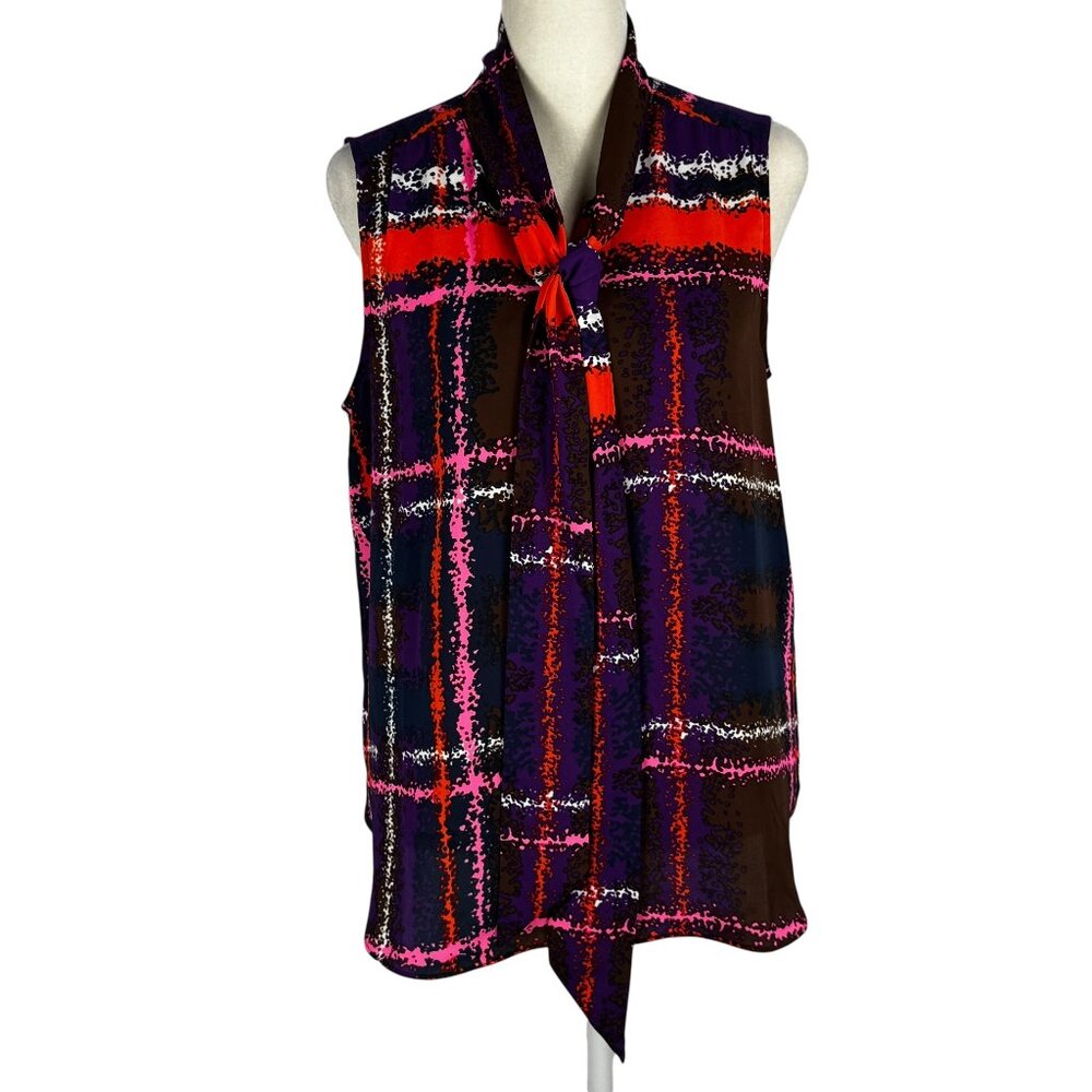 Like new! J. CREW Tie-neck Speckled Plaid Blouse Size Small